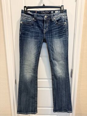Miss Me Blue Bootcut Jeans with Faded Whiskering
